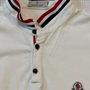 Moncler Polo Shirt in White with Red and Blue Trim